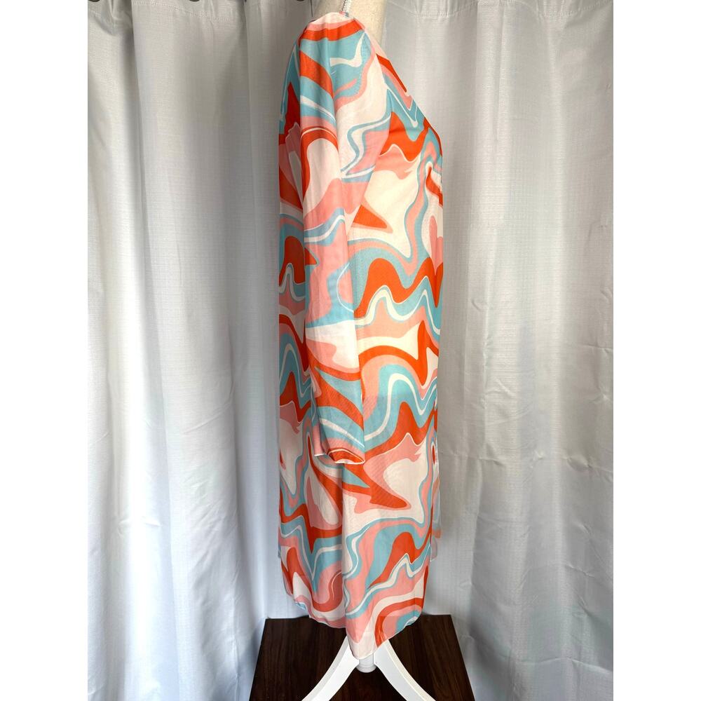 Retro Abstract Print Duster Cardigan Open Front Long Sleeve L - Picture 4 of 5